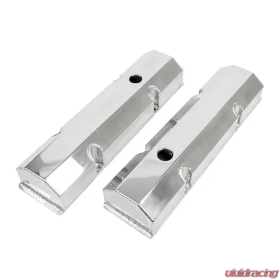 Top Street Performance Valve Covers; Fab. Alum.; Short Bolt with Holes SBC Perim.; Polished - JM8091-8P