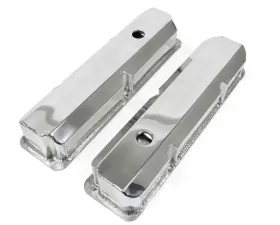 Top Street Performance Valve Covers; Fab. Alum.; Short Bolt with Holes Ford FE; Polished