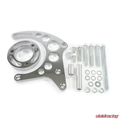 Top Street Performance Alternator 10SI Bracket; Aluminum SBC High-mount Long Water Pump; Chrome - JM9121C