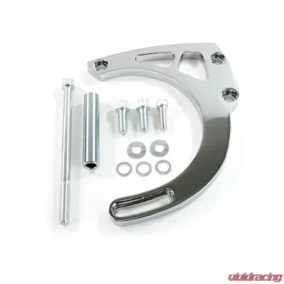 Top Street Performance Alternator 10SI Bracket; Aluminum SBC Mid-mount Long Water Pump; Chrome - JM9131C