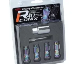 Project Kics R40 Iconix 12x1.25 Neo Chrome 4pc Lug Nut Set w/ Black Plastic Cap