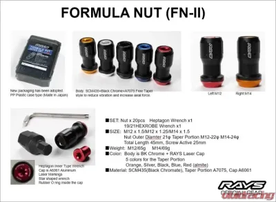 Rays FN-II Formula Nut 20pc Set - 12x1.5 Red/Black - WFN21215R