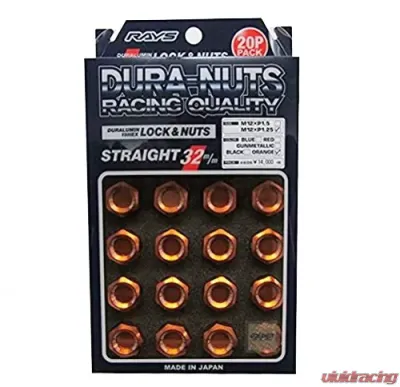 Rays L32 Dura-Nut Straight Type Lug & Lock Set - 12x1.25 Orange - WDURA3212125O