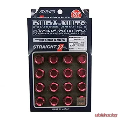Rays L32 Dura-Nut Straight Type Lug & Lock Set - 12x1.25 Red - WDURA3212125R
