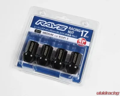 Rays 17Hex L35 Closed End Racing Nuts 4pc Set - 12x1.25 Black Chromate - W17RN12125BL35C