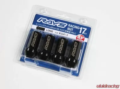 Rays 17Hex L48 Closed End Racing Nuts 4pc Set - 12x1.5 Black Chromate - W17RN12150BL48C