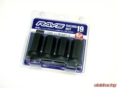 Rays 19Hex L48 Long Type Racing Nut 4pc Set - 14x1.5 Black - W19RN14150BL48