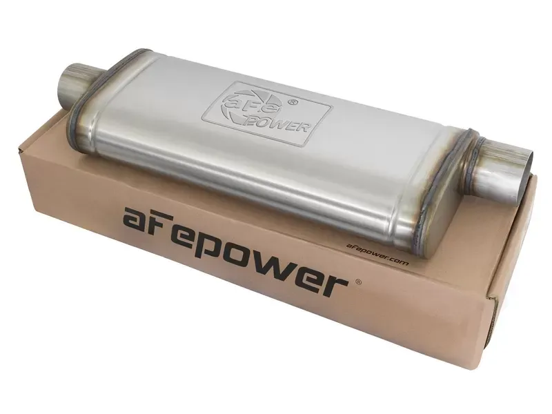 aFe Power MACH Force-Xp 3" to 3" 409 Stainless Steel Muffler 3" Center Inlet /3" Offset Outlet, 22"L x 9"W x 4"H Body - 49M00017