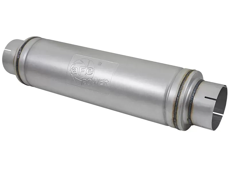 aFe Power ATLAS 5" Aluminized Steel Muffler 7" Center Inlet/Outlet, Round x 24" Body - 49M00023