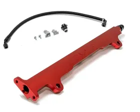 AMS Performance CNC Machined Red Aluminum Fuel Rail with Pulsation Dampener Mitsubishi Evolution X 08-14