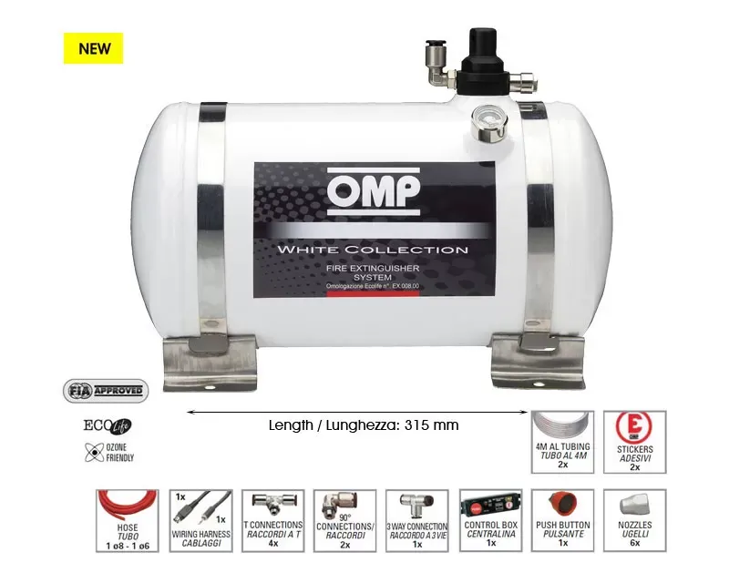 OMP Racing 14LB White Collection Electrical Fire Extinguisher System - CE0-SAL2-A01