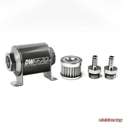 DeatschWerks 3/8 in Barb, 5 micron, 70mm In-line fuel filter kit - 8-03-070-005K-38