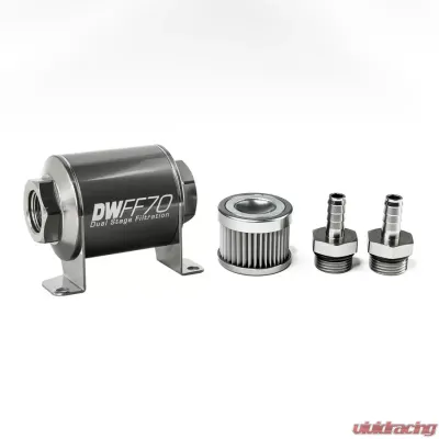 DeatschWerks 3/8 in, 10 micron, 70mm In-line fuel filter kit - 8-03-070-010K-38