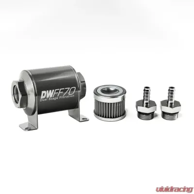 DeatschWerks 5/16 in, 40 micron, 70mm In-line fuel filter kit - 8-03-070-040K-516