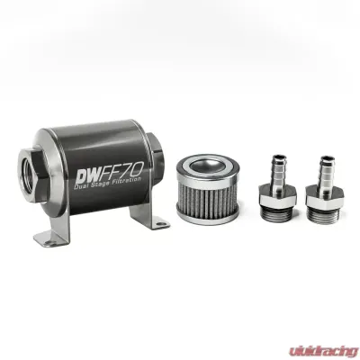 DeatschWerks 3/8 in, 100 micron, 70mm In-line fuel filter kit - 8-03-070-100K-38