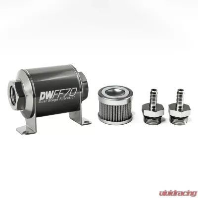 DeatschWerks 5/16 in, 100 micron, 70mm In-line fuel filter kit - 8-03-070-100K-516
