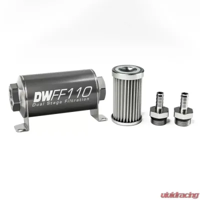 DeatschWerks 3/8 in, 5 micron, 110mm In-line fuel filter kit - 8-03-110-005K-38