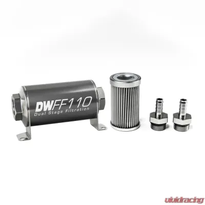 DeatschWerks 3/8 in, 10 micron, 110mm In-line fuel filter kit - 8-03-110-010K-38