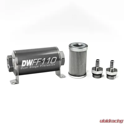 DeatschWerks 5/16 in, 10 micron, 110mm In-line fuel filter kit - 8-03-110-010K-516