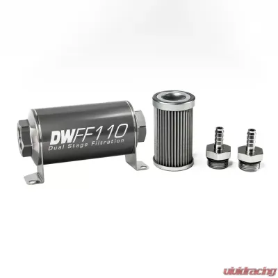 DeatschWerks 5/16 in, 40 micron, 110mm In-line fuel filter kit - 8-03-110-040K-516