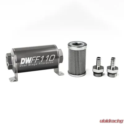 DeatschWerks 3/8 in, 100 micron, 110mm In-line fuel filter kit - 8-03-110-100K-38