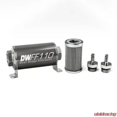 DeatschWerks 5/16 in, 100 micron, 110mm In-line fuel filter kit - 8-03-110-100K-516