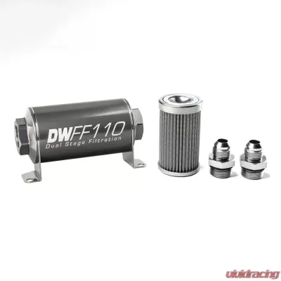 DeatschWerks -8AN, 100 micron, 110mm In-line fuel filter kit - 8-03-110-100K-8