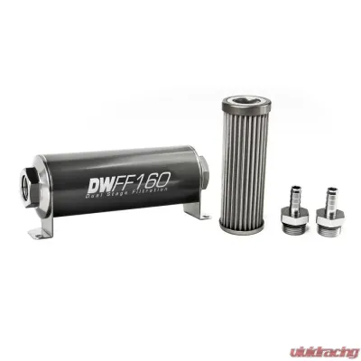 DeatschWerks 3/8 in, 40 micron, 160mm In-line fuel filter kit - 8-03-160-040K-38