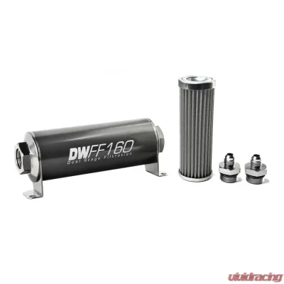 DeatschWerks -6AN, 100 micron, 160mm In-line fuel filter kit - 8-03-160-100K-6
