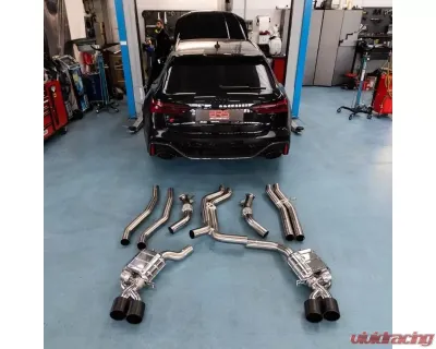 Capristo Exhaust Valved Exhaust Bevelled Carbon Fiber Tips E2P Red Audi RS6 | 7 C8 2019-2025 - 02AU01903028-R