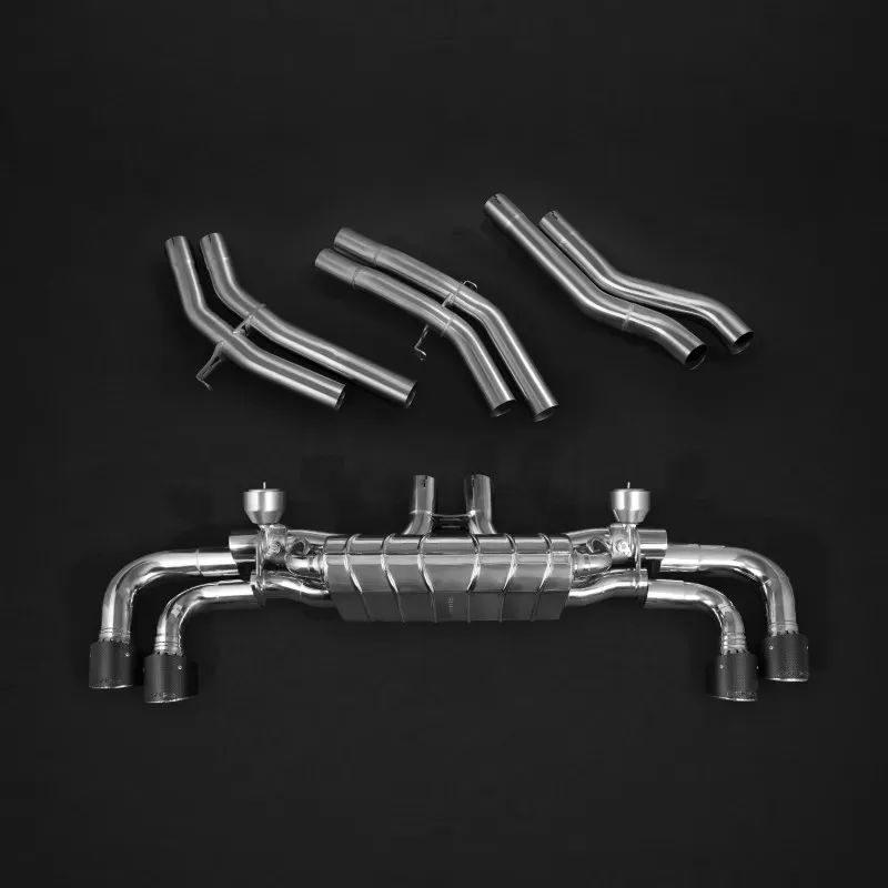 Capristo Exhaust Valved Exhaust with Mid-Silencer Race Pipes & Carbon Fiber Tips & E2P Red Porsche 536 Cayenne Turbo 2019+ - 02PO07703005-R