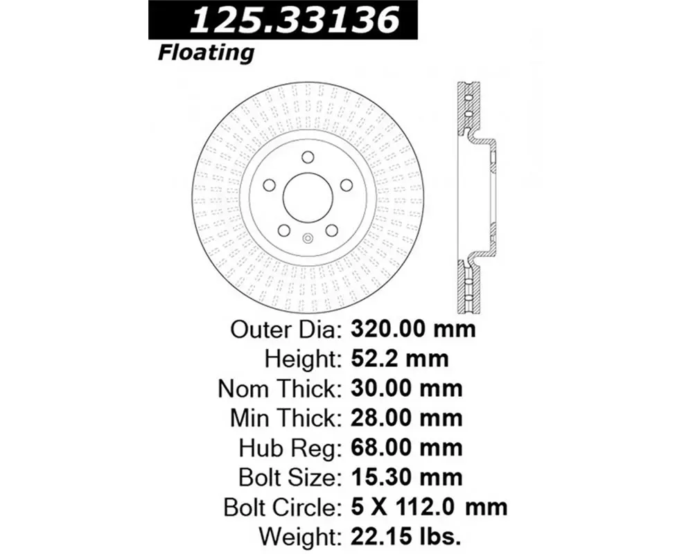StopTech Premium High-Carbon Front Rotor for Audi A4/A5 125.33136 - 125.33136