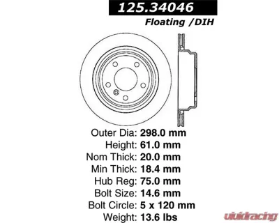 StopTech Premium High-Carbon BMW Rear Rotor, Black, 125.34046 - 125.34046