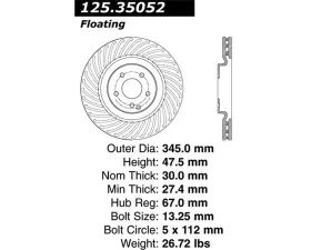 StopTech Premium High-Carbon Front Rotor for Mercedes-Benz 125.35052