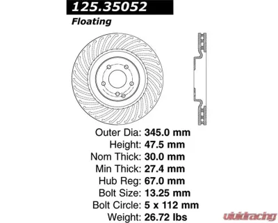 StopTech Premium High-Carbon Front Rotor for Mercedes-Benz 125.35052 - 125.35052