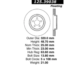 StopTech Premium High-Carbon Rotor Front Volvo 2.5L 5-Cyl 125.39038