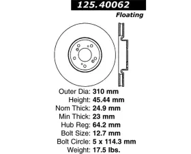 StopTech Premium High-Carbon Front Rotor for Acura TL 2004-2008 125.40062