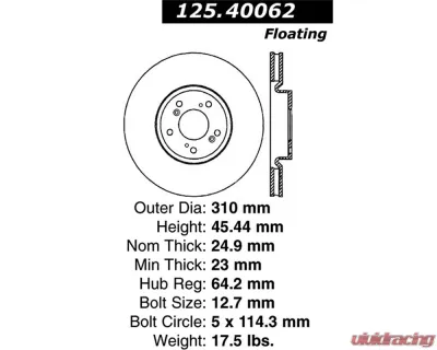 StopTech Premium High-Carbon Front Rotor for Acura TL 2004-2008 125.40062 - 125.40062