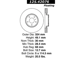 StopTech Cryostop Premium High Carbon Rotor Front - Black, 125.42076CRY