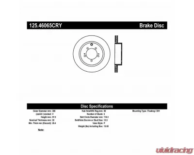StopTech Cryostop Premium High Carbon Rear Rotor for Mitsubishi 2.0L 125.46065CRY - 125.46065CRY