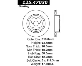 StopTech Cryostop High Carbon Rear Rotor, Subaru STI 2008-2016, 125.47030CRY