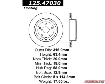 StopTech Cryostop High Carbon Rear Rotor, Subaru STI 2008-2016, 125.47030CRY - 125.47030CRY