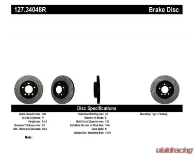 StopTech Sport Drilled/Slotted Brake Rotor Front Right BMW 127.34048R - 127.34048R