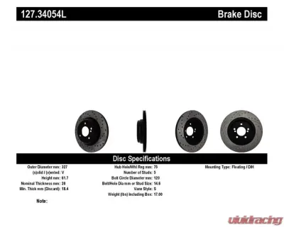 StopTech Sport Drilled/Slotted Rear Left Brake Rotor for BMW 127.34054L - 127.34054L