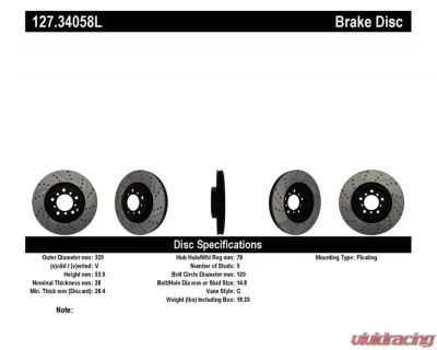 StopTech Sport Drilled/Slotted Brake Rotor Front Left BMW M3 2001-2006 127.34058L - 127.34058L