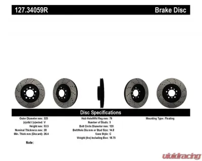 StopTech Sport Drilled/Slotted Brake Rotor Front Right BMW M3 2001-2006 127.34059R - 127.34059R