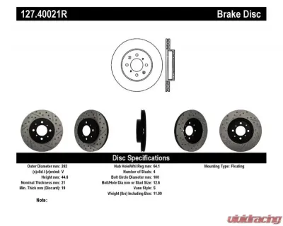 StopTech Sport Drilled/Slotted Brake Rotor Front Right - 127.40021R