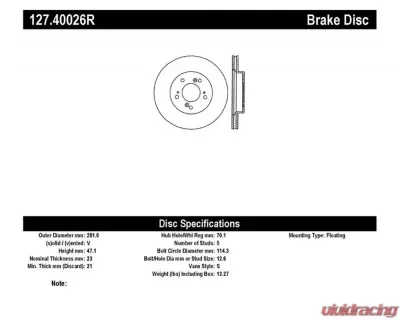 StopTech Sport Drilled/Slotted Brake Rotor Front Right - 127.40026R