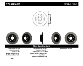 StopTech Sport Drilled/Slotted Rear Right Brake Rotor, Black, 127.40040R
