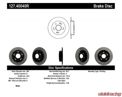 StopTech Sport Drilled/Slotted Rear Right Brake Rotor, Black, 127.40040R - 127.40040R